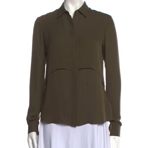 Theory Rosita Double Georgette 100% Silk Layered Blouse Green
